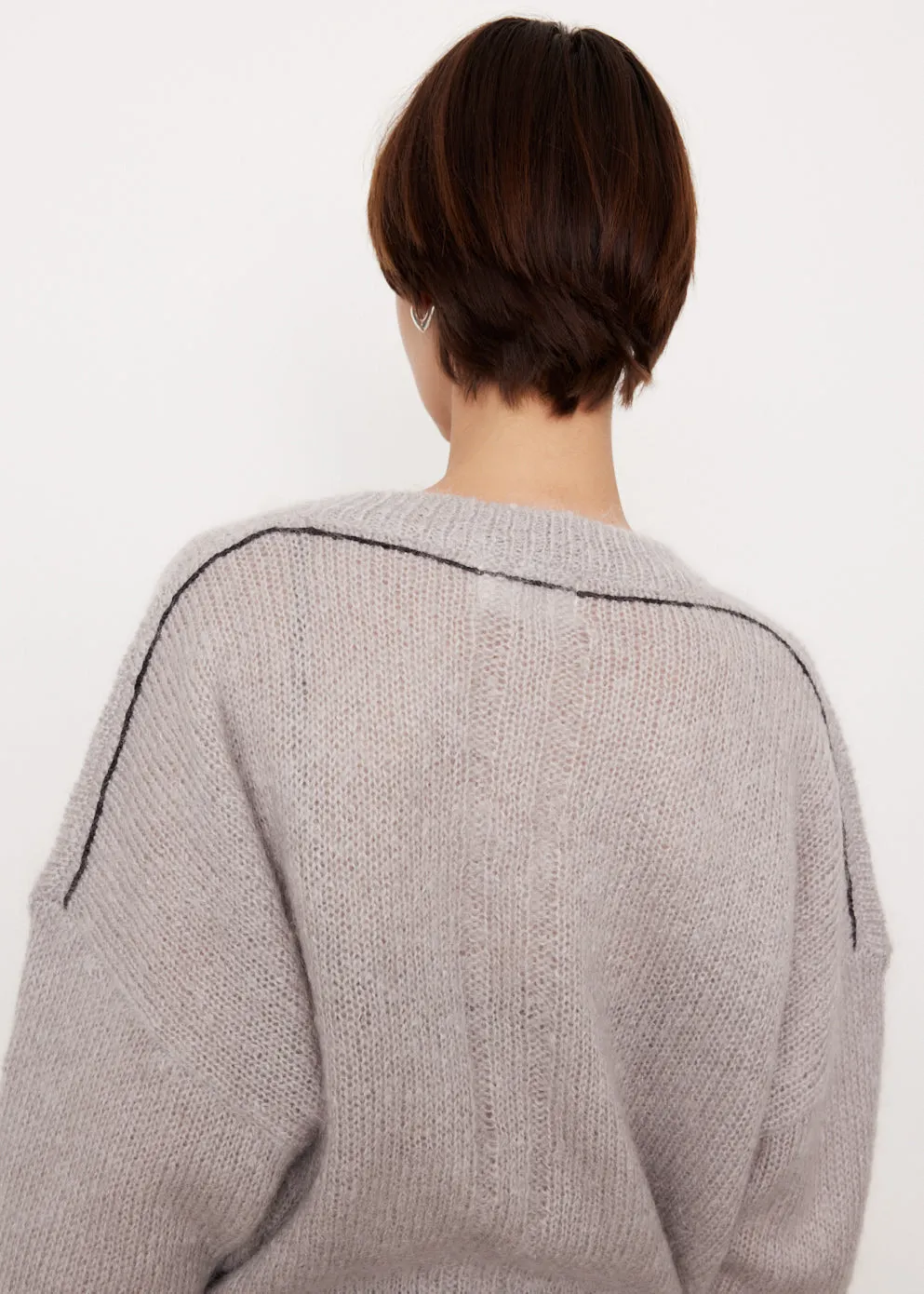 V-Neck Mohair Boxy Knit Sweater