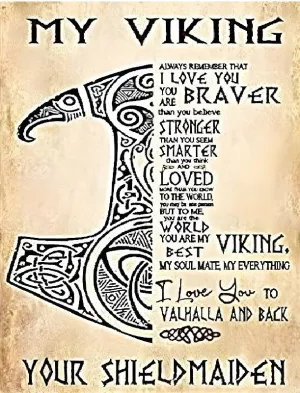 Viking Warrior My Viking I Love You to Valhalla and Back Shieldmaiden AI Created One of a Kind Digital Download Canvas Poster Wall Art DIY Printable DIY Craft Supply