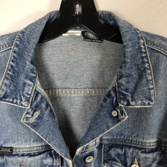 Vintage DKNY Denim Trucker Jacket Womens Small Oversized 90s Grunge Layering USA