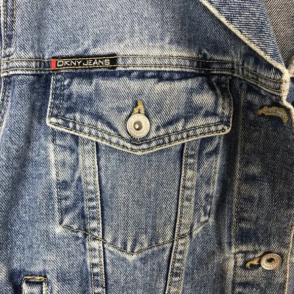 Vintage DKNY Denim Trucker Jacket Womens Small Oversized 90s Grunge Layering USA