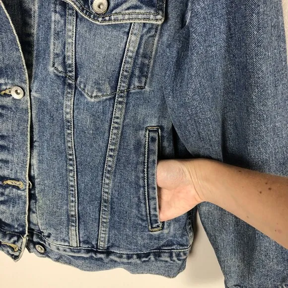 Vintage DKNY Denim Trucker Jacket Womens Small Oversized 90s Grunge Layering USA