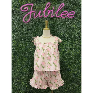 Vintage Pink Rose Tie Top PJ Set