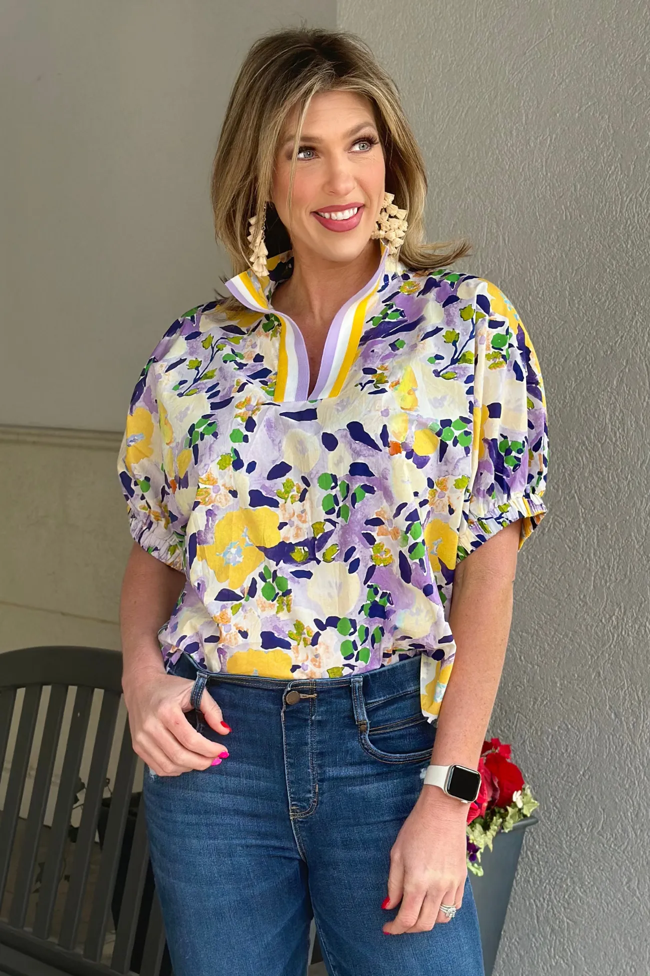 Violet Sunshine Floral Print Top