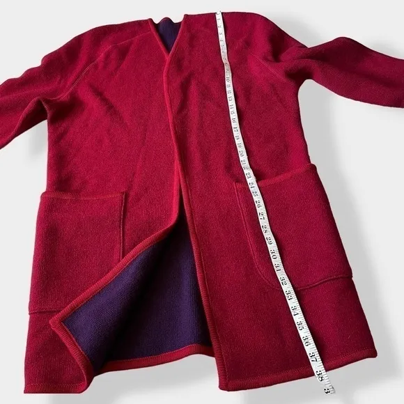 VTG 80s Coatigan Open Cardigan Reversible Knit Boxy Large Shoulder Red Purple 10
