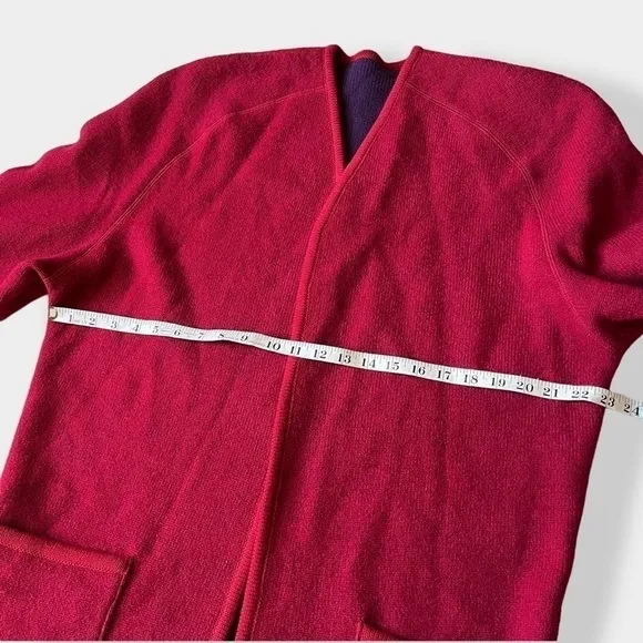 VTG 80s Coatigan Open Cardigan Reversible Knit Boxy Large Shoulder Red Purple 10