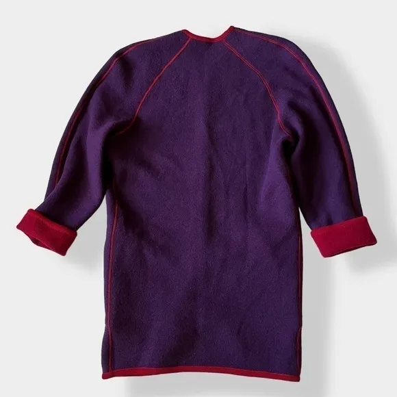 VTG 80s Coatigan Open Cardigan Reversible Knit Boxy Large Shoulder Red Purple 10