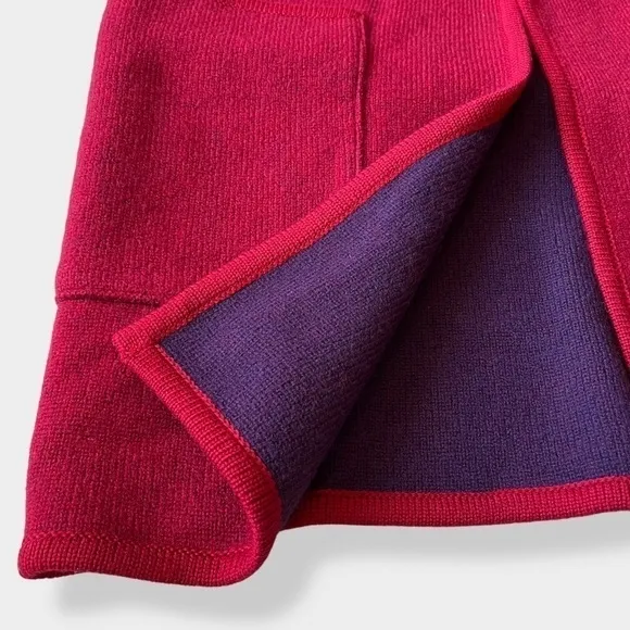 VTG 80s Coatigan Open Cardigan Reversible Knit Boxy Large Shoulder Red Purple 10
