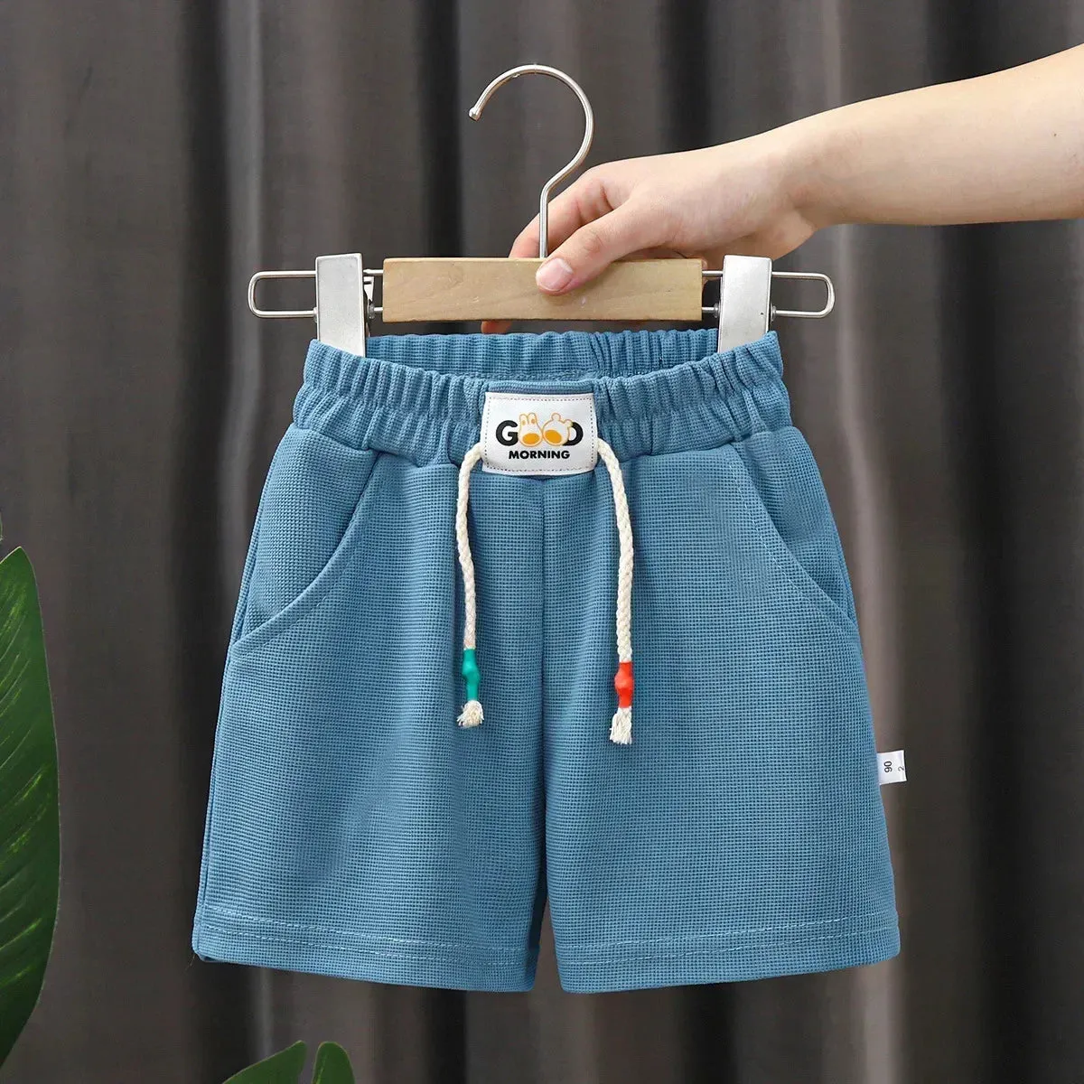 Waffle Knit Boys' Shorts with "Good Morning" Print