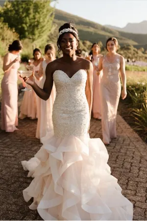 Whimsical Tiered Wedding Gown with Beaded Lace Corset