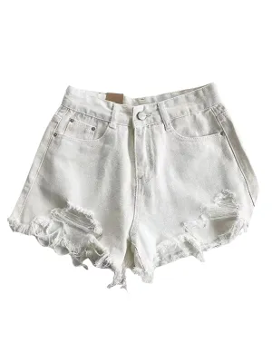 White Distressed Denim Shorts
