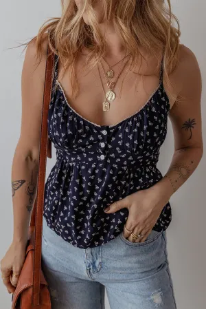 Wildflower Blues Floral Button Tank
