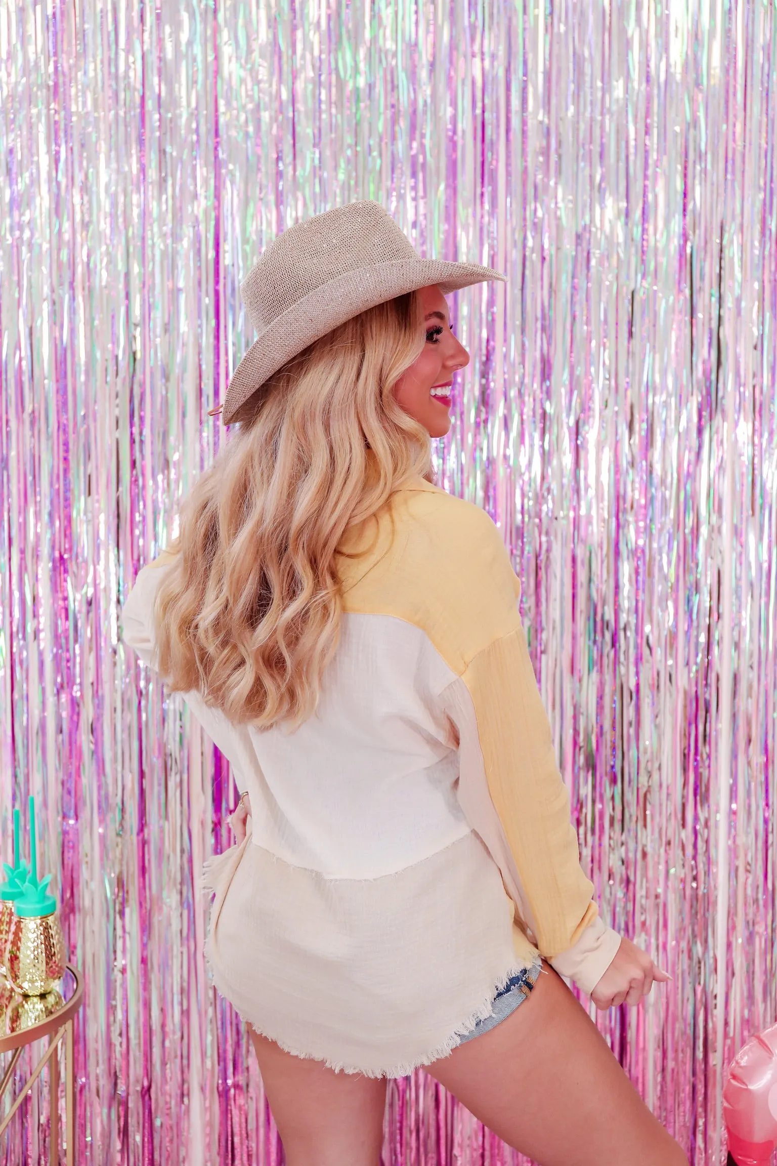 Willa Crinkle Colorblock Shirt- Yellow Mix