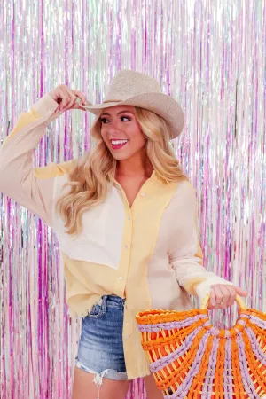 Willa Crinkle Colorblock Shirt- Yellow Mix