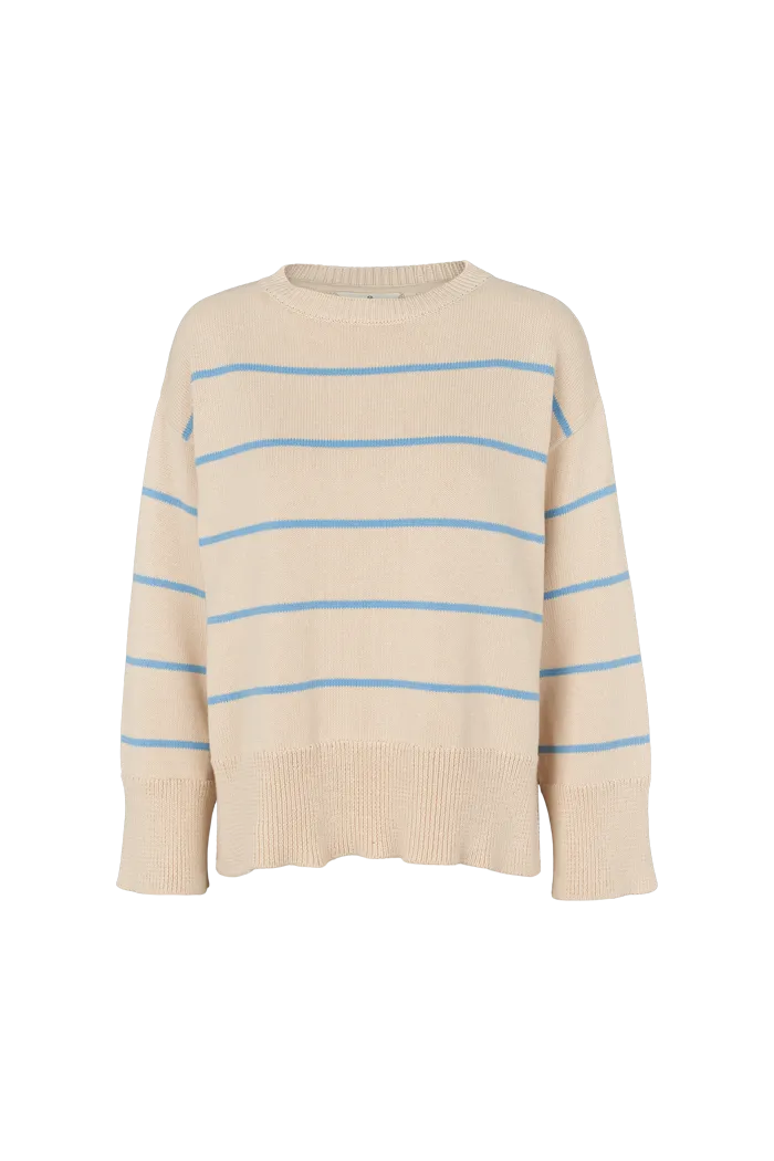 Winie O-neck Stripe - Birch / Alaskan blue