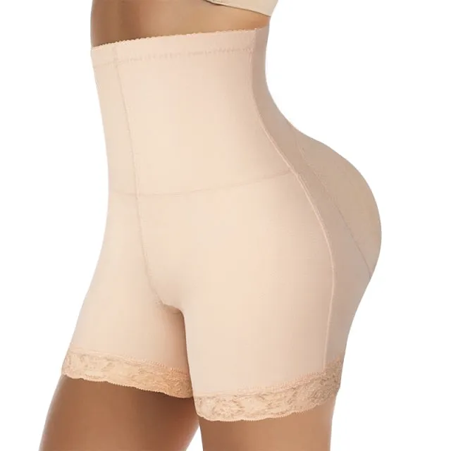 Women High Waist Lace Butt Lifter Body Shaper Tummy Control Panties Boyshort Pad Shorts Hip Enhancer Shapewear