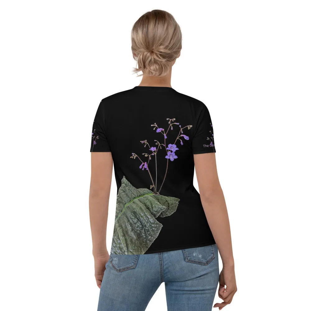 Women's  All over print T-shirt with Streptocarpus porphyrostachys (runs small, order a size up)