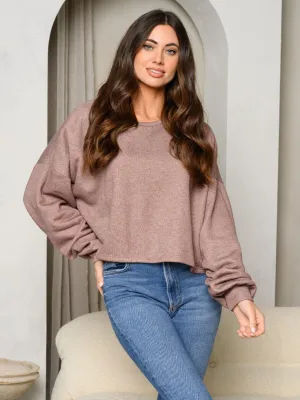 WOMEN'S LONG RUCHED SLEEVES SOLID LOOSE FIT SWEATER