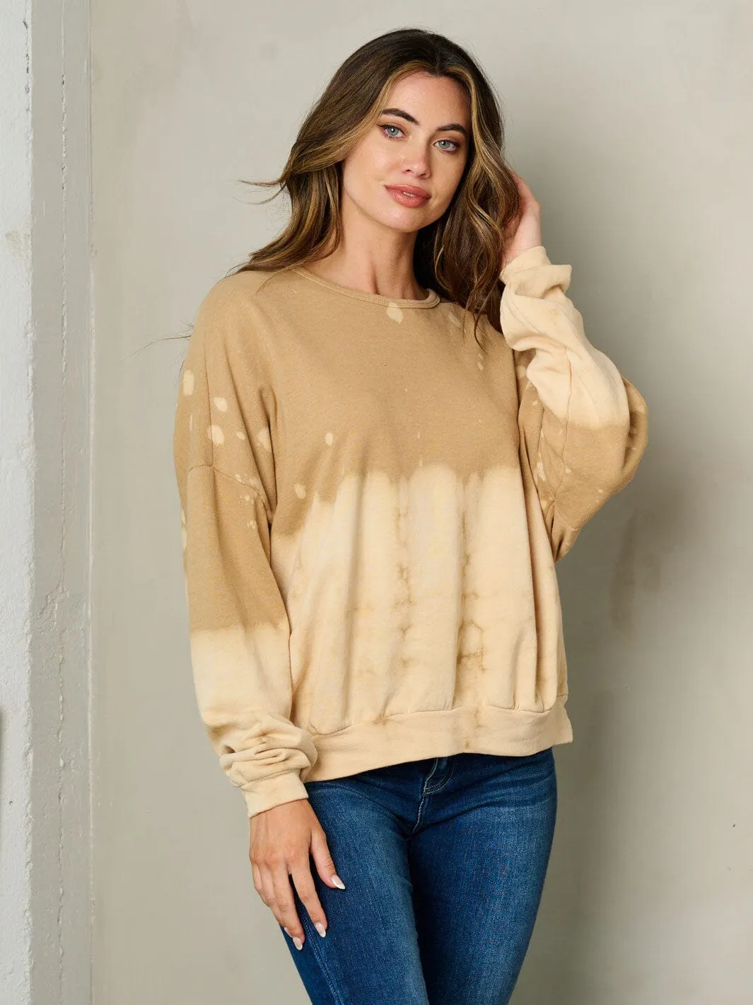 WOMEN'S LONG SLEEVE TIE DYE COLORBLOCK SWEATER