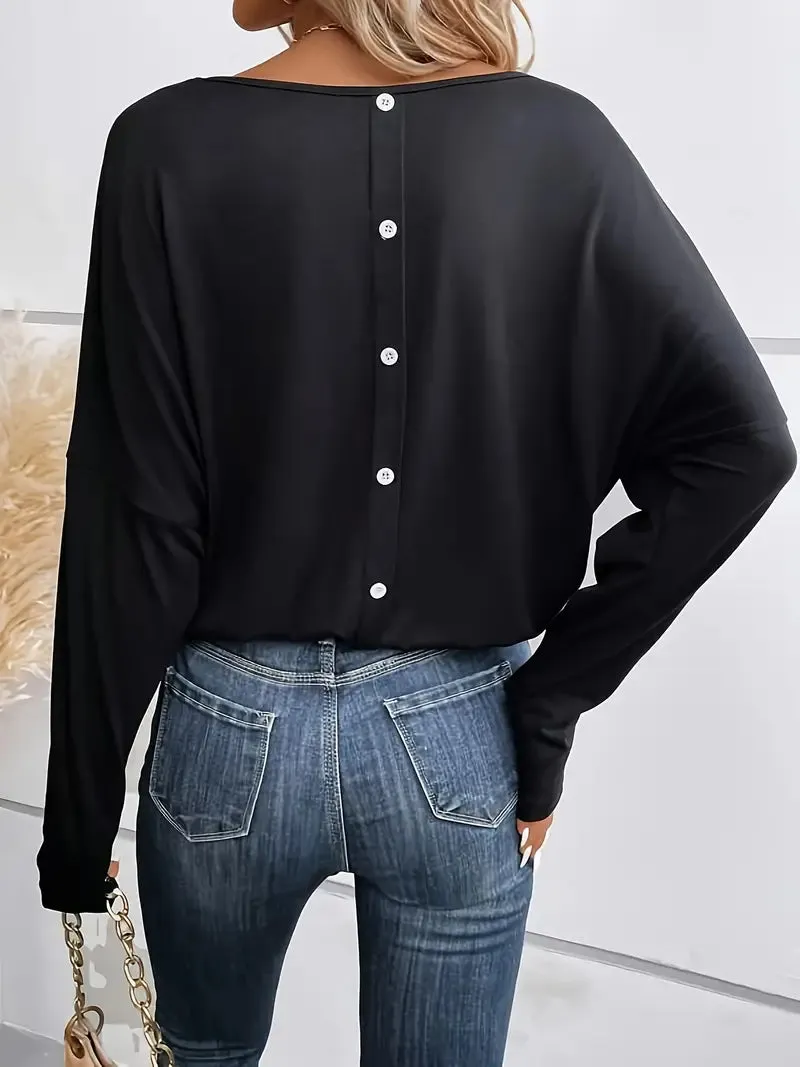 Women's V-Neck Long Sleeve Loose Fit Blouse