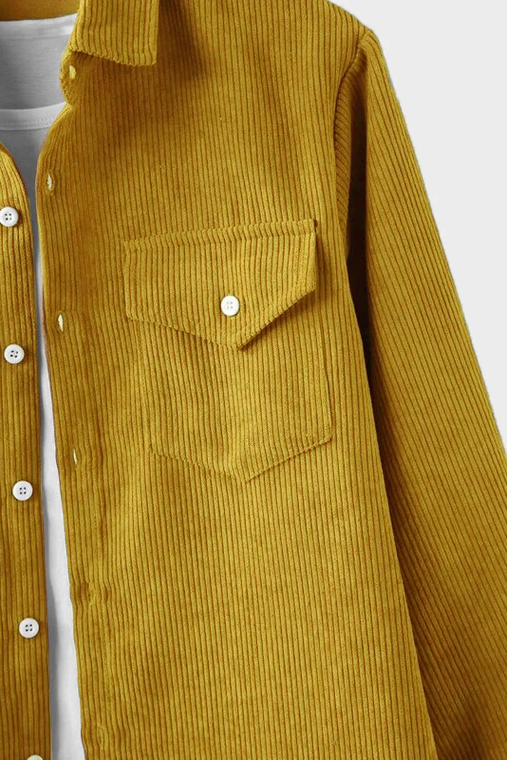 Yellow Men Corduroy Flap Pocket Button Front Shirt