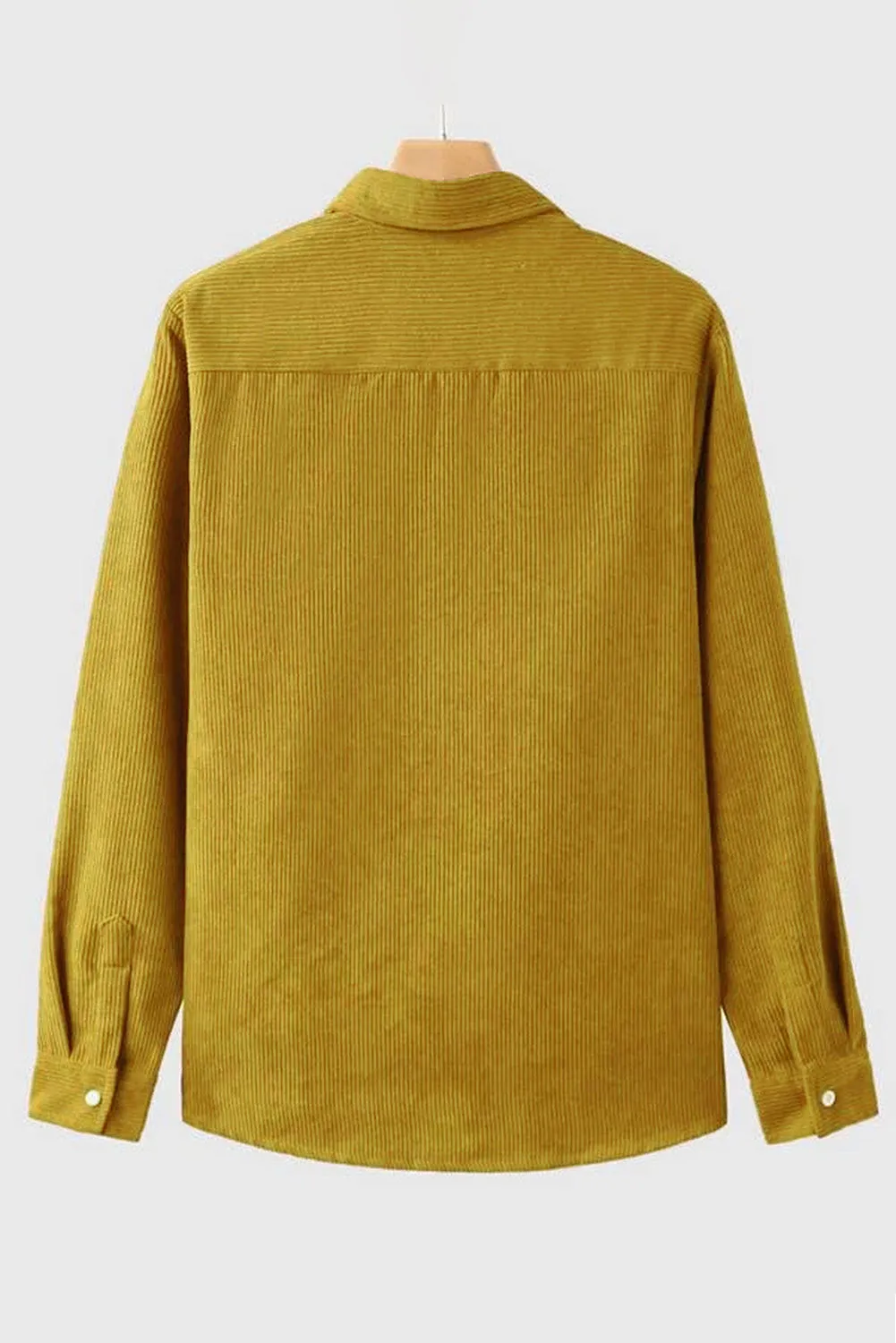 Yellow Men Corduroy Flap Pocket Button Front Shirt
